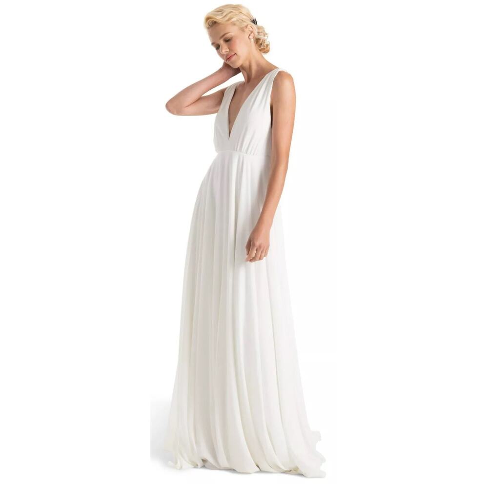 JOANNA AUGUST White NICO Plunging V-Neck A-Line Goddess Bridal Gown Size 8 NWT! - Picture 4 of 13